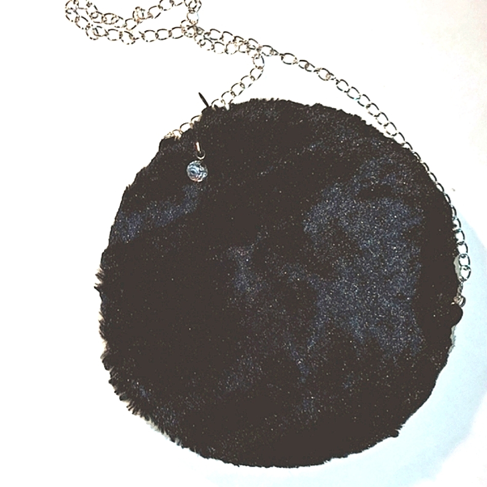 Faux Fur Black & White Circle Chain Shoulder Bag 60s Style Hand Made OOAK
